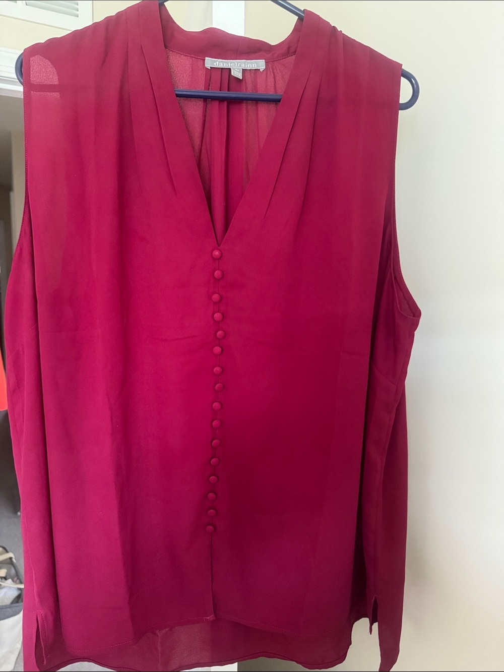 Daniel Rainn Sleeveless V-Neck Blouse in Berry